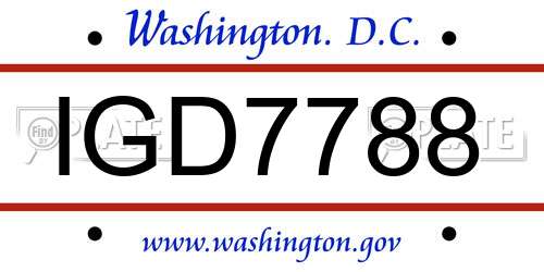 IGD7788 District Of Columbia License Plate