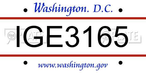 IGE3165 District Of Columbia License Plate
