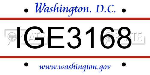 IGE3168 District Of Columbia License Plate