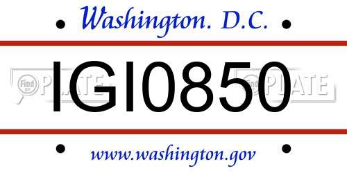 IGI0850 District Of Columbia License Plate