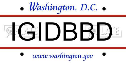IGIDBBD District Of Columbia License Plate