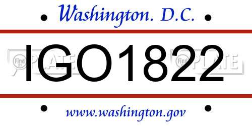 IGO1822 District Of Columbia License Plate