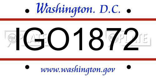 IGO1872 District Of Columbia License Plate