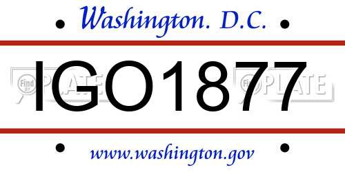IGO1877 District Of Columbia License Plate