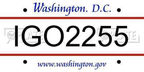 IGO2255 District Of Columbia License Plate