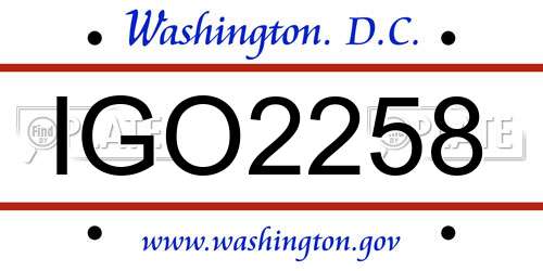 IGO2258 District Of Columbia License Plate