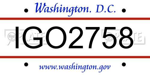 IGO2758 District Of Columbia License Plate