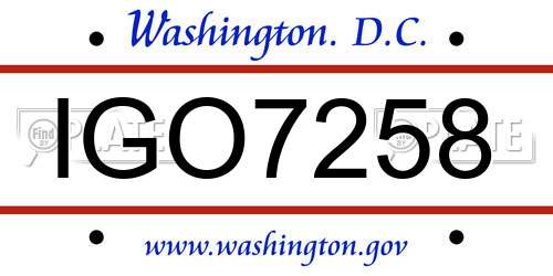 IGO7258 District Of Columbia License Plate