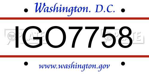 IGO7758 District Of Columbia License Plate