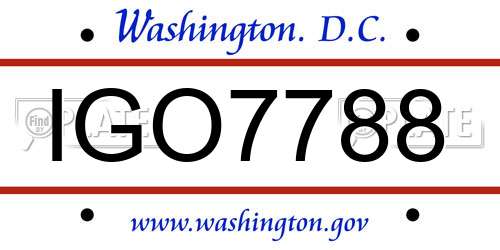 IGO7788 District Of Columbia License Plate