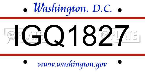 IGQ1827 District Of Columbia License Plate