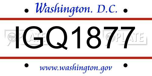 IGQ1877 District Of Columbia License Plate