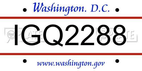 IGQ2288 District Of Columbia License Plate