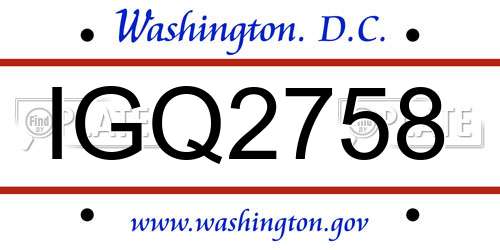 IGQ2758 District Of Columbia License Plate