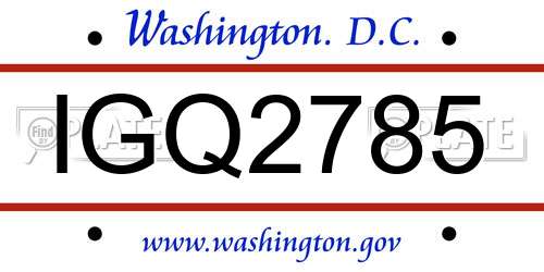 IGQ2785 District Of Columbia License Plate