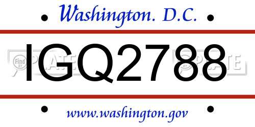IGQ2788 District Of Columbia License Plate