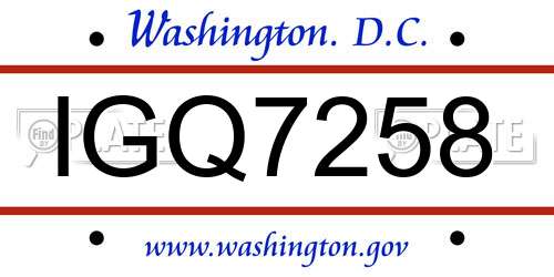 IGQ7258 District Of Columbia License Plate