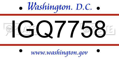 IGQ7758 District Of Columbia License Plate