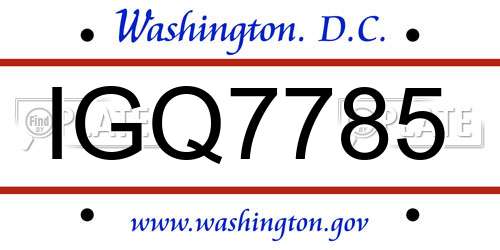 IGQ7785 District Of Columbia License Plate