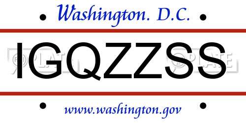 IGQZZSS District Of Columbia License Plate