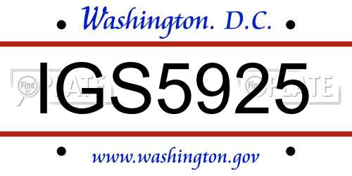 IGS5925 District Of Columbia License Plate