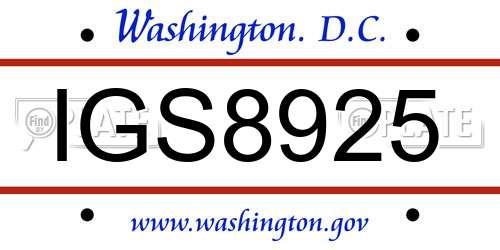 IGS8925 District Of Columbia License Plate