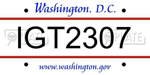 IGT2307 District Of Columbia License Plate