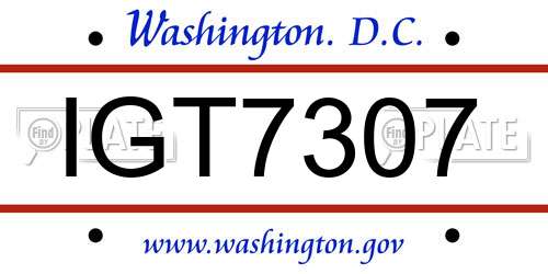 IGT7307 District Of Columbia License Plate