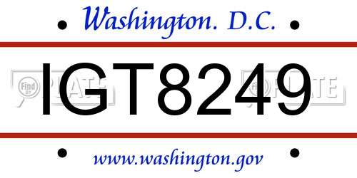 IGT8249 District Of Columbia License Plate