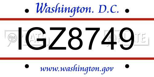 IGZ8749 District Of Columbia License Plate