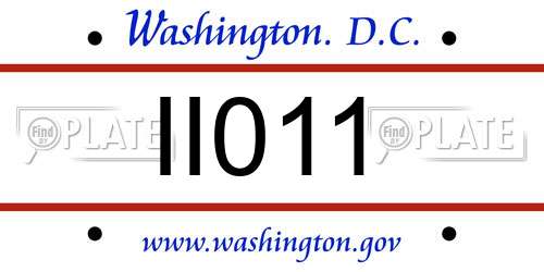 II011 District Of Columbia License Plate
