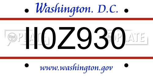 II0Z930 District Of Columbia License Plate
