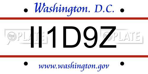 II1D9Z District Of Columbia License Plate