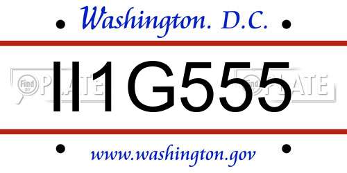 II1G555 District Of Columbia License Plate