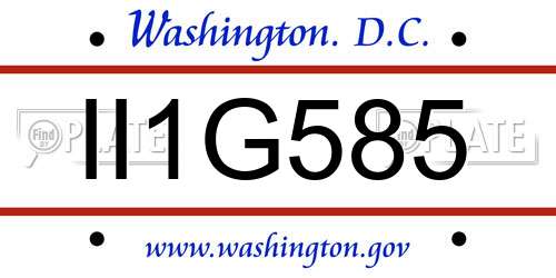 II1G585 District Of Columbia License Plate