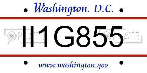 II1G855 District Of Columbia License Plate