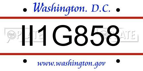 II1G858 District Of Columbia License Plate