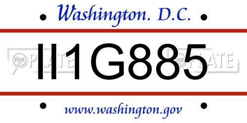 II1G885 District Of Columbia License Plate