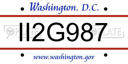 II2G987 District Of Columbia License Plate