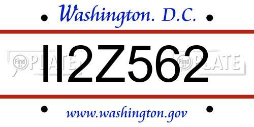 II2Z562 District Of Columbia License Plate