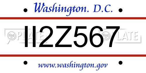 II2Z567 District Of Columbia License Plate