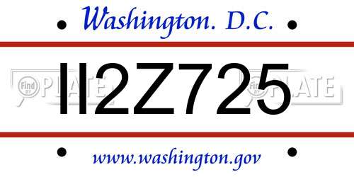 II2Z725 District Of Columbia License Plate