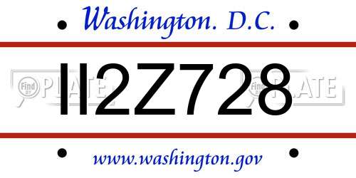 II2Z728 District Of Columbia License Plate