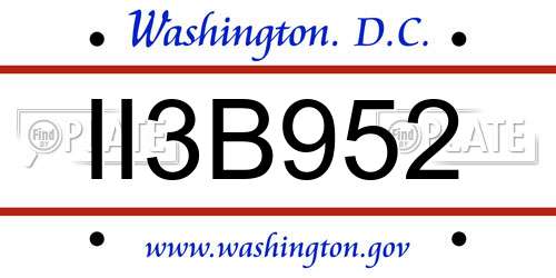 II3B952 District Of Columbia License Plate