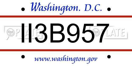 II3B957 District Of Columbia License Plate
