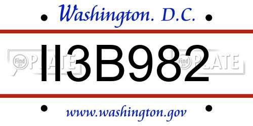 II3B982 District Of Columbia License Plate