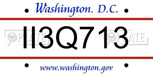 II3Q713 District Of Columbia License Plate