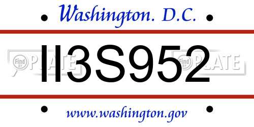 II3S952 District Of Columbia License Plate
