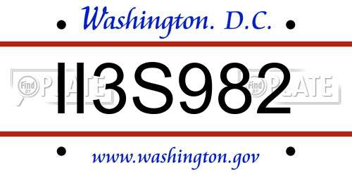II3S982 District Of Columbia License Plate