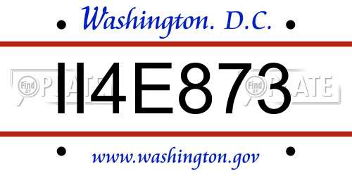 II4E873 District Of Columbia License Plate